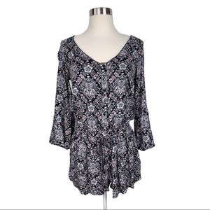 {American Eagle} Black Pink Floral Romper NWT